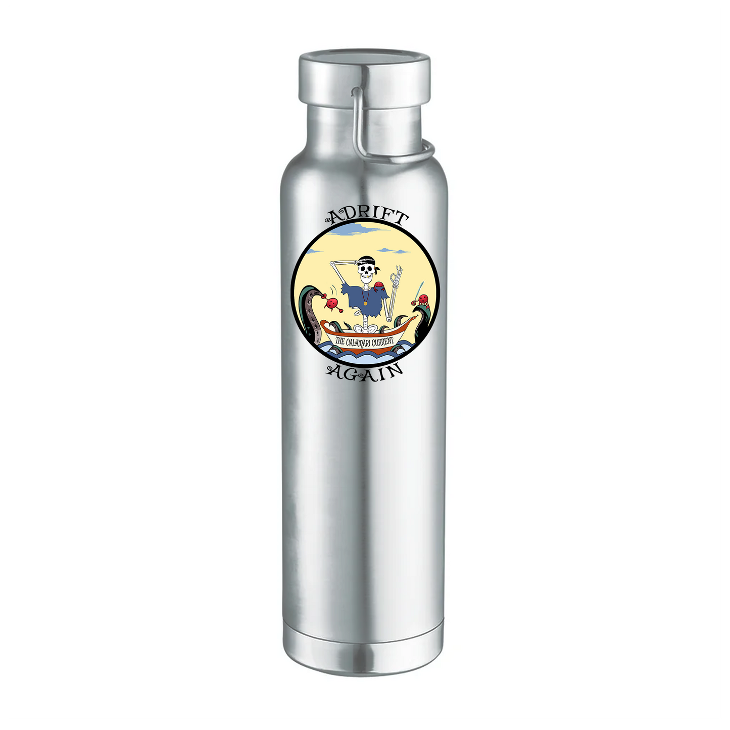 The Calamari Current 22 oz Water Bottle, Dual Wall, Stainless Steel, In Stainless, Grey or Black