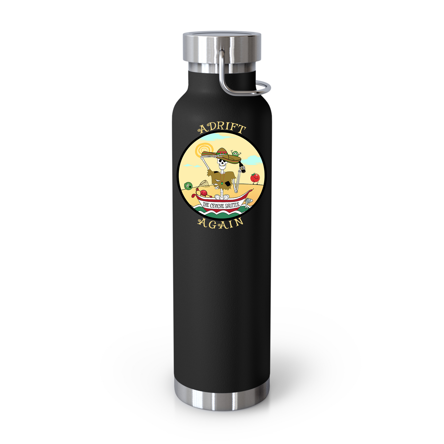 The Ceviche Shuttle 22 oz Water Bottle, Dual Wall, Stainless Steel, In Red, Black or White