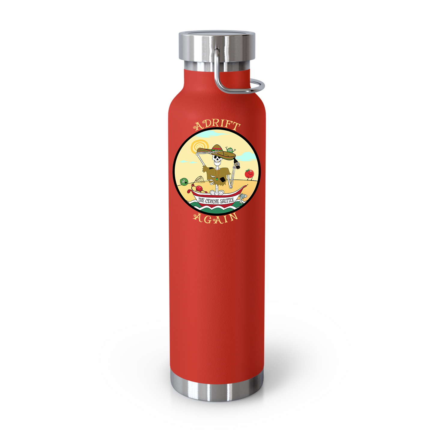 The Ceviche Shuttle 22 oz Water Bottle, Dual Wall, Stainless Steel, In Red, Black or White