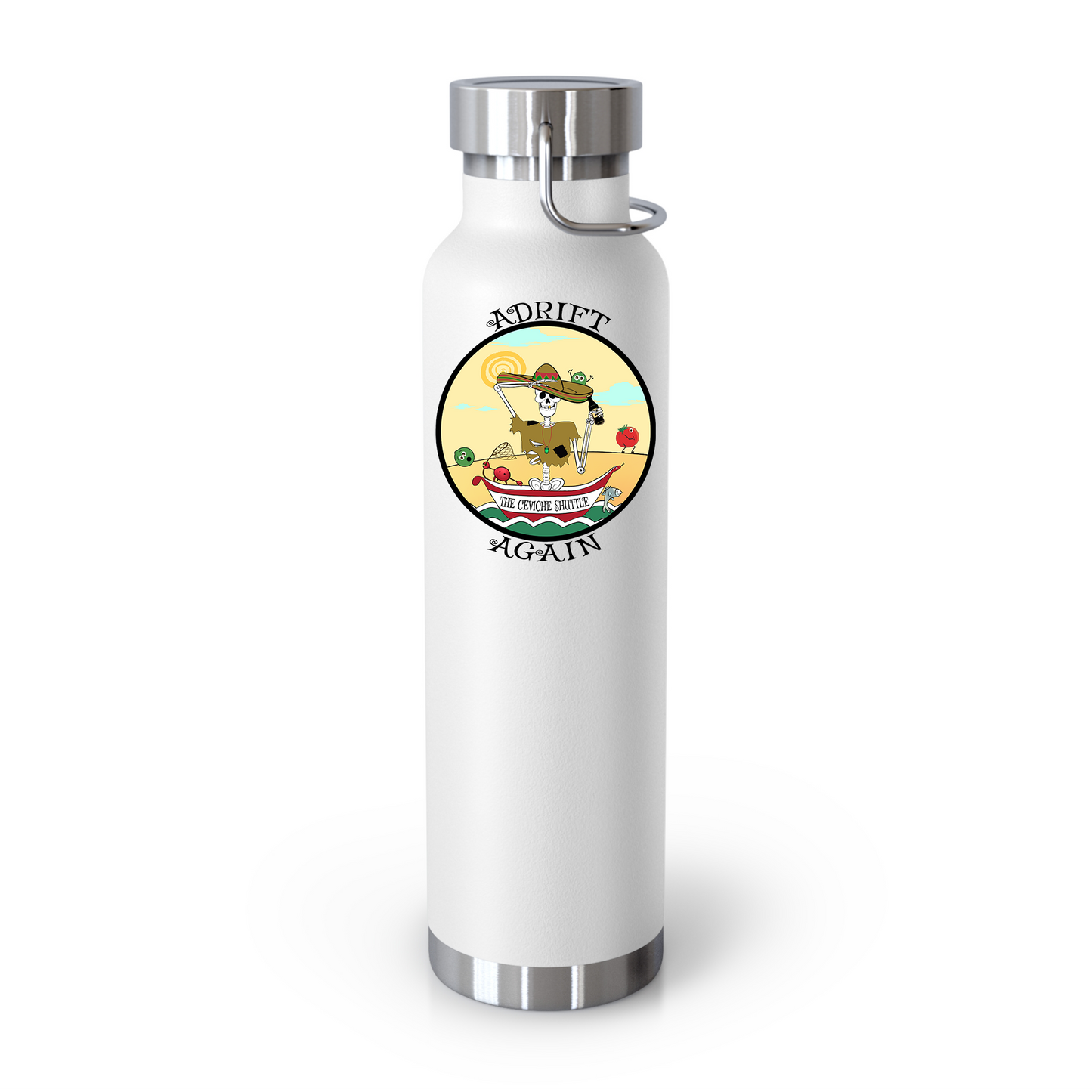 The Ceviche Shuttle 22 oz Water Bottle, Dual Wall, Stainless Steel, In Red, Black or White