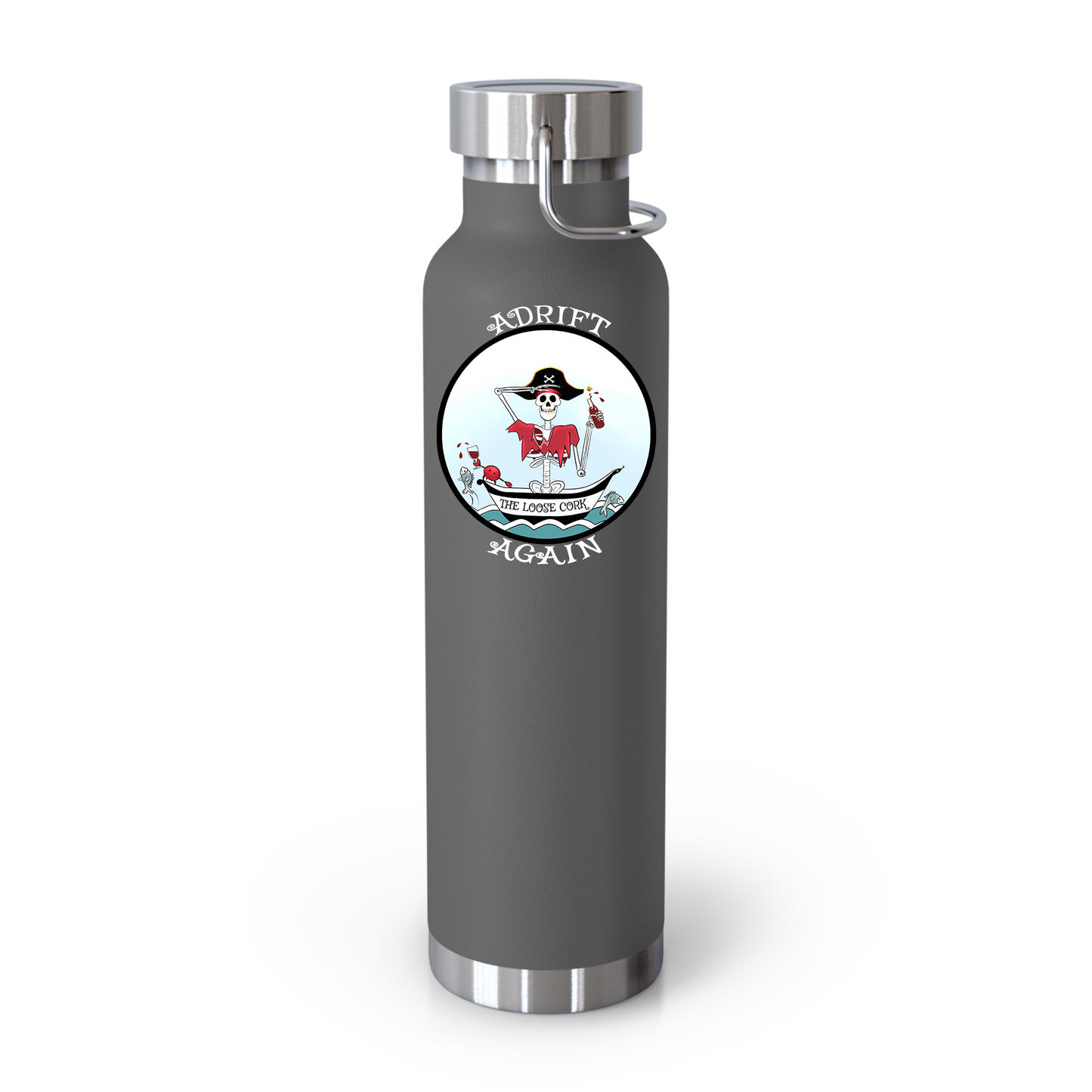 The Loose Cork 22 oz Water Bottle, Dual Wall, Stainless Steel, In Stainless, Red, Grey, Black or White