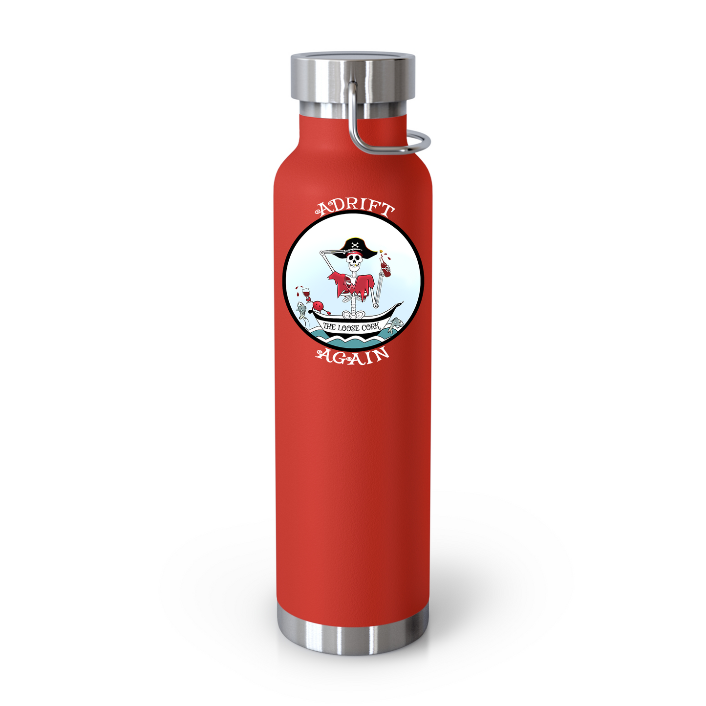 The Loose Cork 22 oz Water Bottle, Dual Wall, Stainless Steel, In Stainless, Red, Grey, Black or White