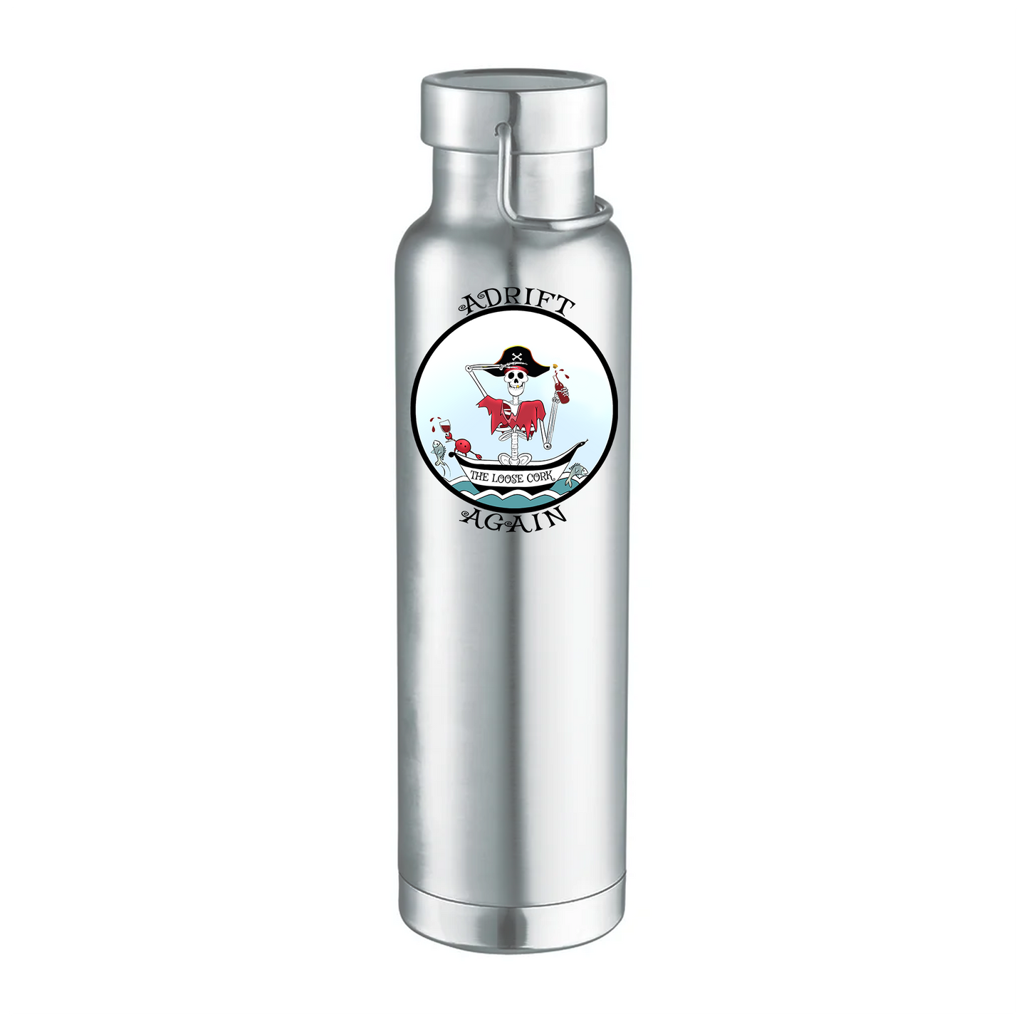 The Loose Cork 22 oz Water Bottle, Dual Wall, Stainless Steel, In Stainless, Red, Grey, Black or White