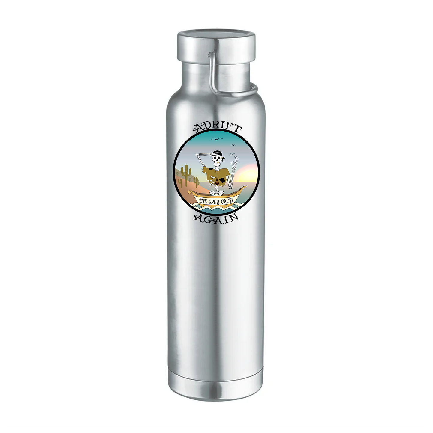 The Spry Cacti 22 oz Water Bottle, Dual Wall, Stainless Steel, In Stainless, Mint, Grey or Black