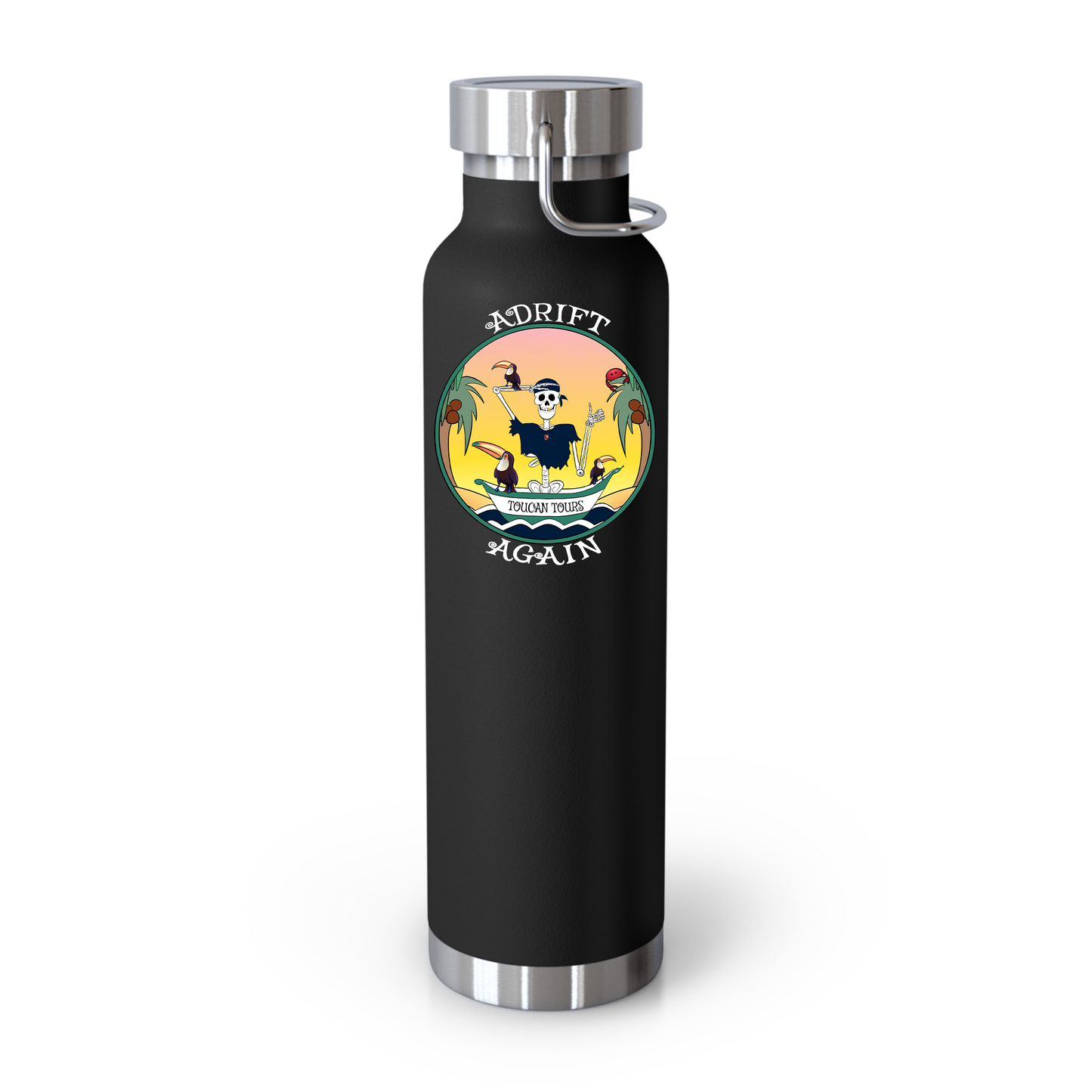 Toucan Tours 22 oz Water Bottle, Dual Wall, Stainless Steel, In Orange, Grey or Black