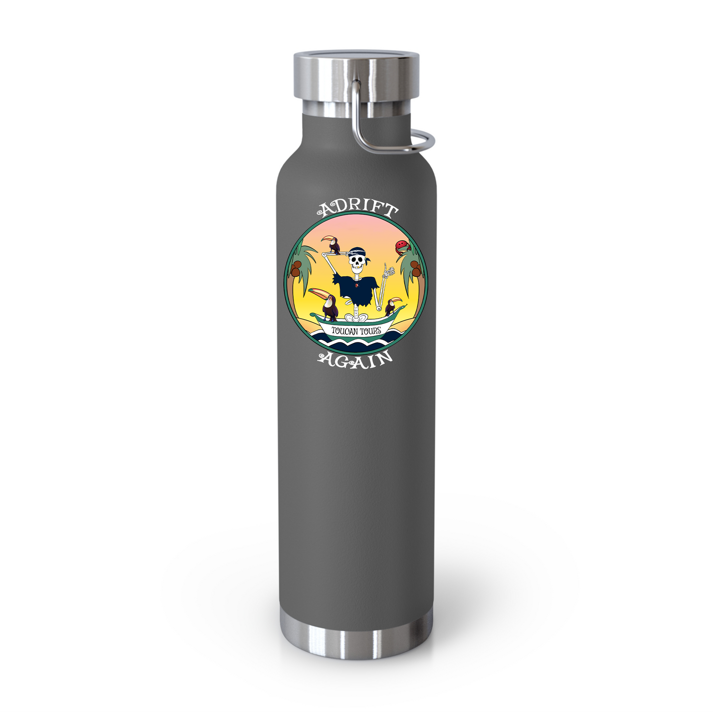 Toucan Tours 22 oz Water Bottle, Dual Wall, Stainless Steel, In Orange, Grey or Black