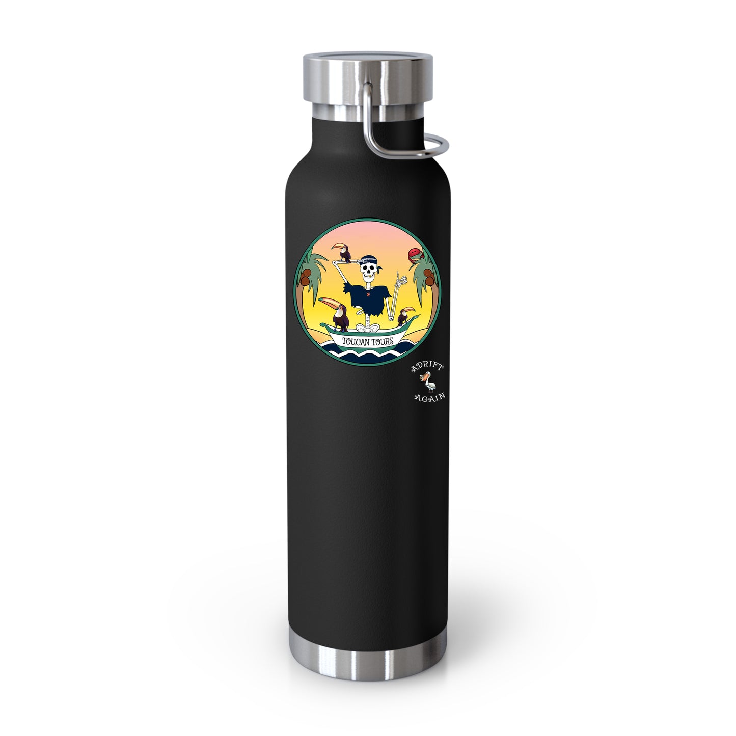 Toucan Tours 22 oz Water Bottle, Dual Wall, Stainless Steel, In Orange, Black, or White