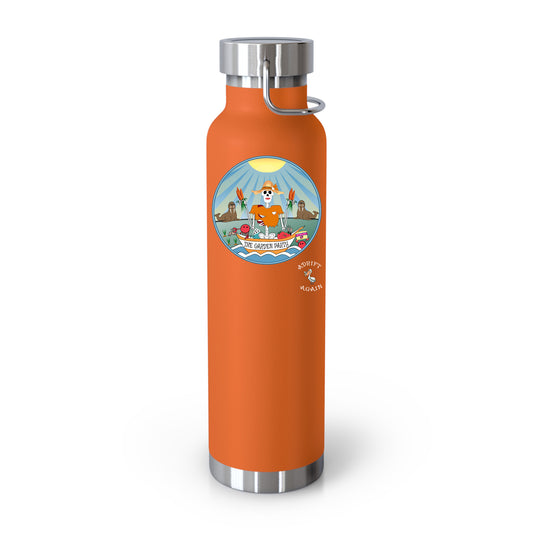 The Garden Party 22 oz Water Bottle, Dual Wall, Stainless Steel, In Orange, Blue or White