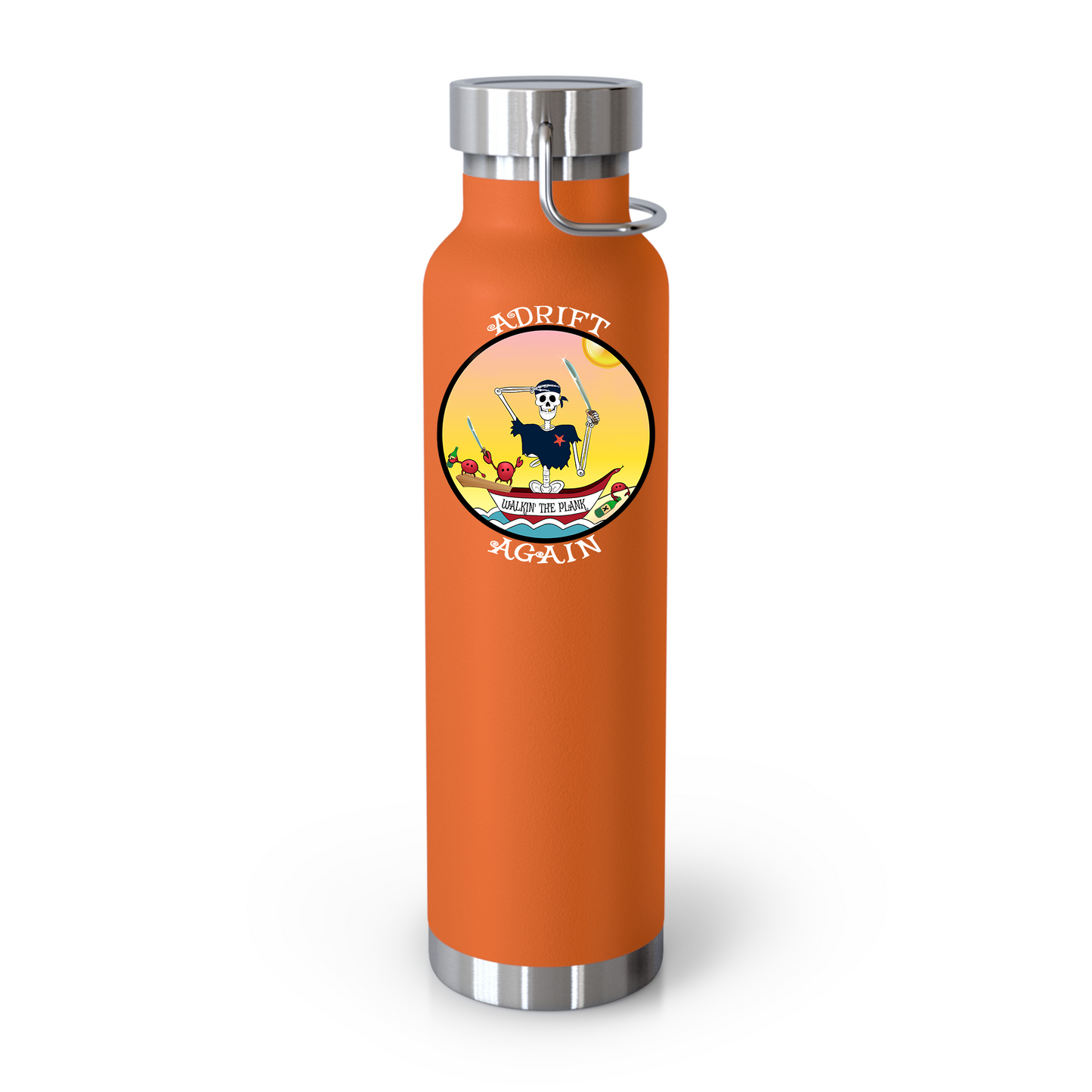 Walkin' The Plank 22 oz Water Bottle, Dual Wall, Stainless Steel, In Mint, Red, Orange, Black or White