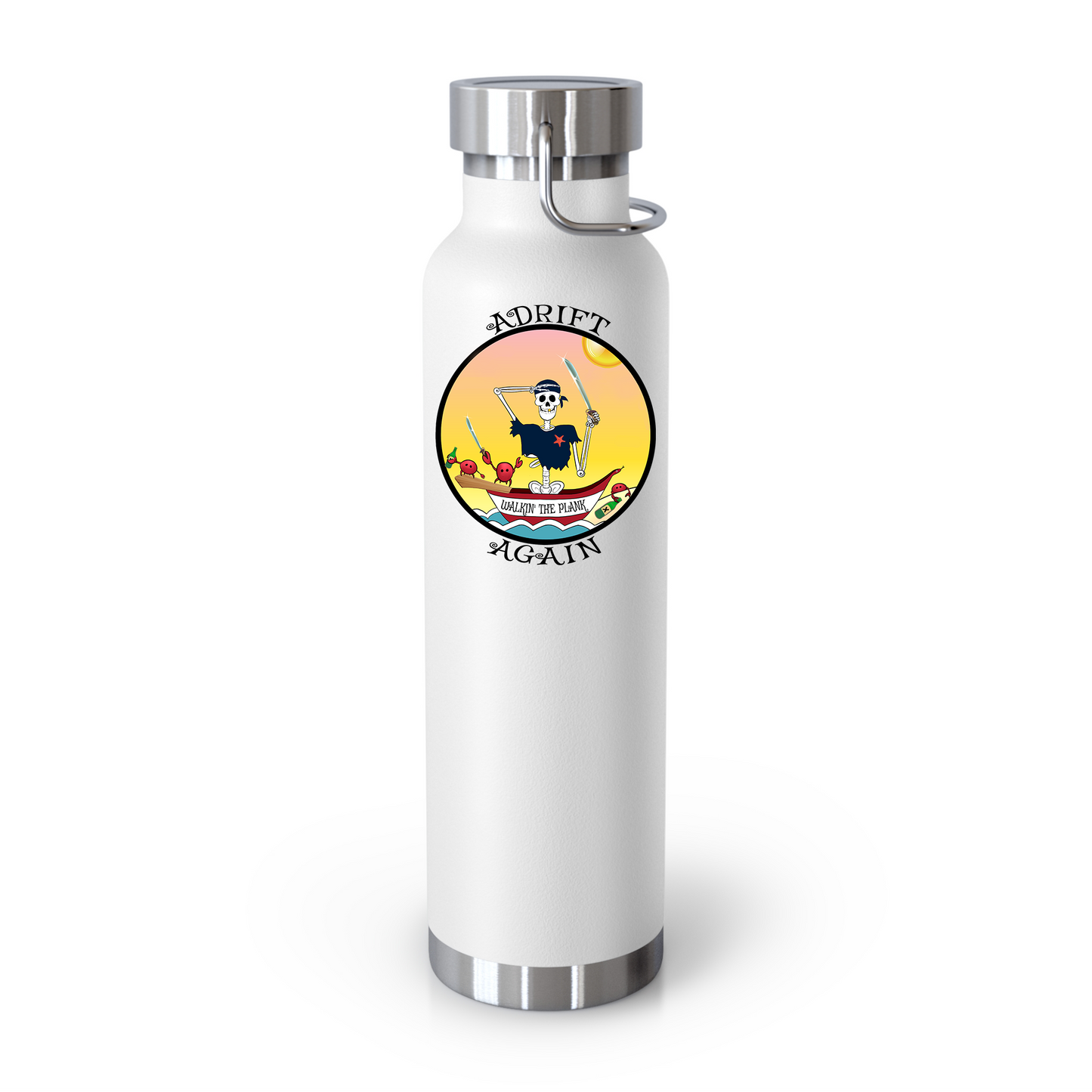 Walkin' The Plank 22 oz Water Bottle, Dual Wall, Stainless Steel, In Mint, Red, Orange, Black or White