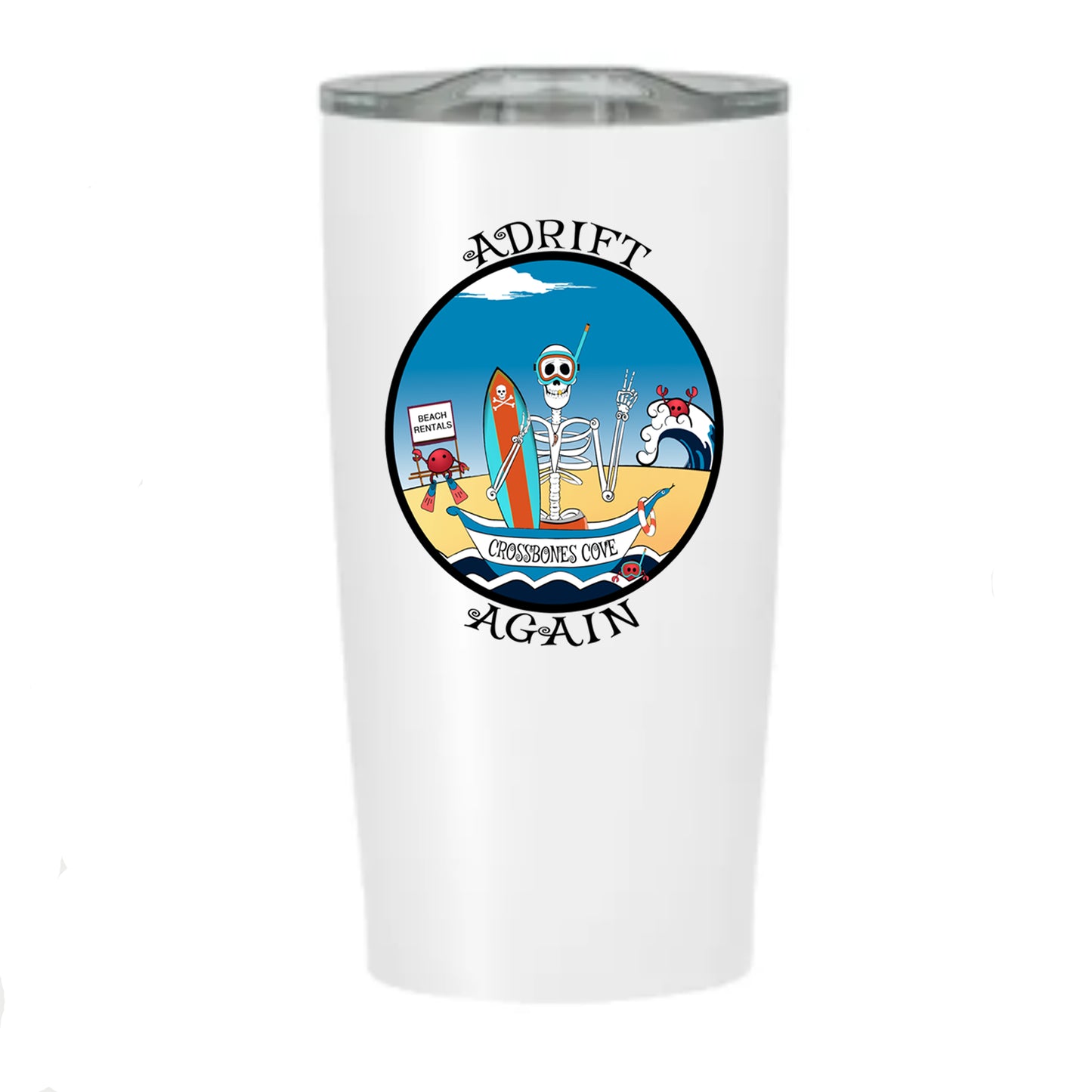 Crossbones Cove, Stainless Steel Tumbler, White